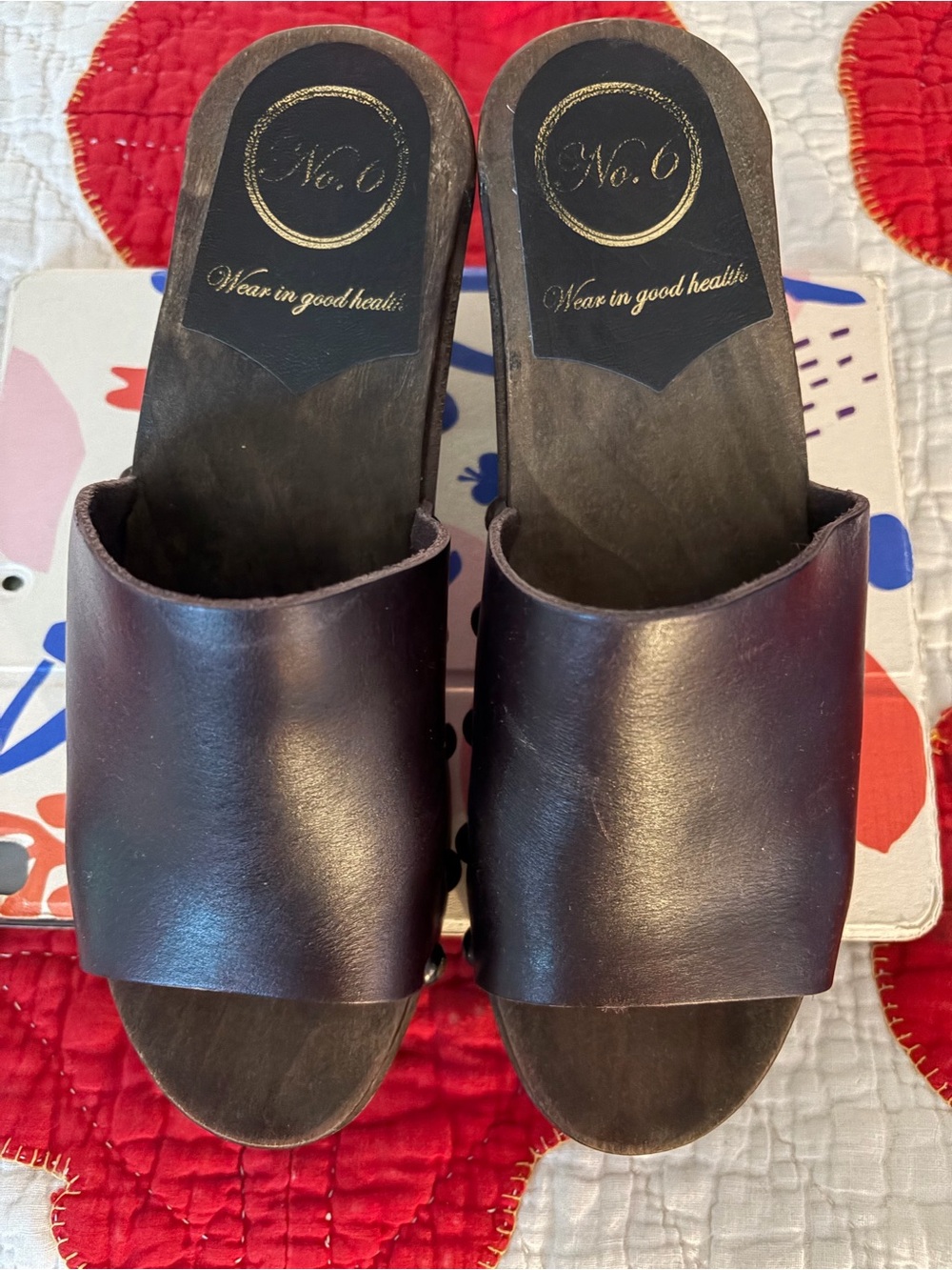 No. 6  brown Leather Slide Mules